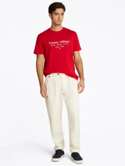 Tommy Hilfiger miesten t-paita, HILFIGER CENTER STACK LOGO TEE Punainen