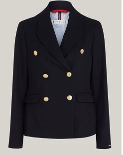 Tommy Hilfiger Naisten Bleiseri, PIQUE GOLD BUTTON REGULAR BLAZER Tummansininen