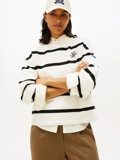 Tommy Hilfiger naisten collegepaita SCRIPT MDRN TERRY SWTSHRT, valkoinen raidallinen