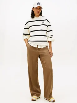 Tommy Hilfiger naisten collegepaita SCRIPT MDRN TERRY SWTSHRT, valkoinen raidallinen