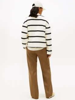 Tommy Hilfiger naisten collegepaita SCRIPT MDRN TERRY SWTSHRT, valkoinen raidallinen