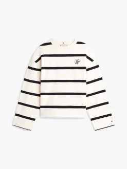Tommy Hilfiger naisten collegepaita SCRIPT MDRN TERRY SWTSHRT, valkoinen raidallinen