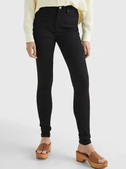 Tommy Hilfiger Naisten Farkut, TH FLEX HARLEM U SKINNY HW BLACK Musta