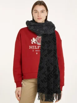 Tommy Hilfiger Naisten Huivi, TH MONOGRAM WOOL SCARF Musta Kuosi