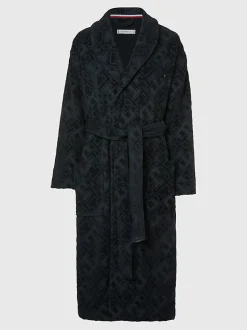 Tommy Hilfiger Naisten Kylpytakki, BATHROBE WITH JACQUARD Tummansininen