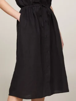 Tommy Hilfiger Naisten Mekko, LINEN SS MIDI SHIRT DRESS Musta