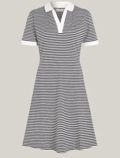 Tommy Hilfiger Naisten Mekko, F&F OPEN PLCKT LYCLL POLO DRESS Raidallinen Valkoinen
