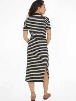 Tommy Hilfiger Naisten Mekko, REG BRETON MIDI POLO DRESS SS Raidallinen Musta
