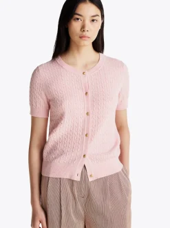 Tommy Hilfiger Naisten Neuletakki, MINI CABLE C-NK CARDI SS Vaaleanpunainen