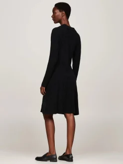 Tommy Hilfiger Naisten Neulemekko, SOFT WOOL CABLE POLO DRESS Musta