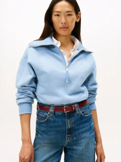 Tommy Hilfiger naisten neule, CLASSIC SCRIPT FLEECE HALF ZIP Vaaleansininen