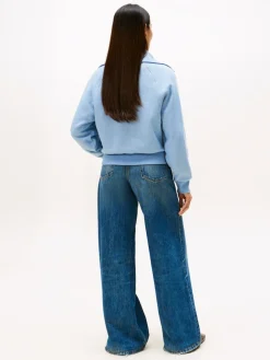 Tommy Hilfiger naisten neule, CLASSIC SCRIPT FLEECE HALF ZIP Vaaleansininen