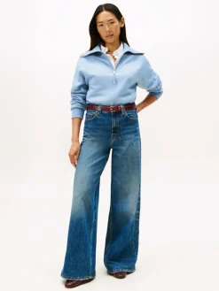 Tommy Hilfiger naisten neule, CLASSIC SCRIPT FLEECE HALF ZIP Vaaleansininen