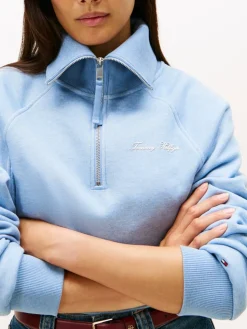Tommy Hilfiger naisten neule, CLASSIC SCRIPT FLEECE HALF ZIP Vaaleansininen