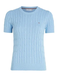 Tommy Hilfiger naisten neule, CO CABLE MID GG SS C-NK SWEAT Vaaleansininen