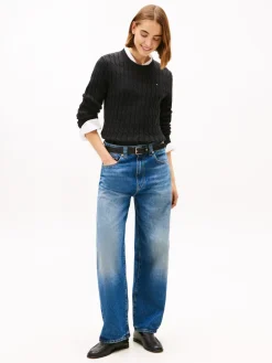 Tommy Hilfiger naisten neulepusero CO CABLE MID GG C-NK LS SWT, musta