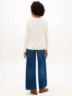 Tommy Hilfiger naisten neulepusero Cardi Fine GG LS Boat Neck Sweater, valkoinen