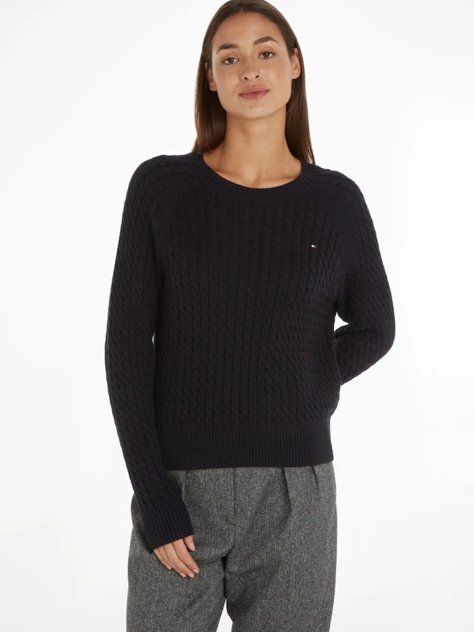 Tommy Hilfiger naisten neule, CO MINI CABLE C-NECK SWEATER Musta