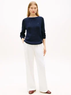 Tommy Hilfiger naisten neulepusero Cardi Fine GG LS Boat Neck Sweater, tummansininen