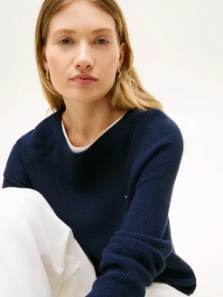 Tommy Hilfiger naisten neulepusero Cardi Fine GG LS Boat Neck Sweater, tummansininen