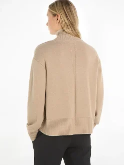 Tommy Hilfiger Naisten Neule, WOOL BLEND MOCK-NK SWEATER Vaalea Beige