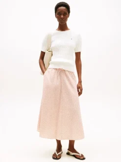 Tommy Hilfiger naisten neule, CO CABLE MID SS SWEATER Luonnonvalkoinen