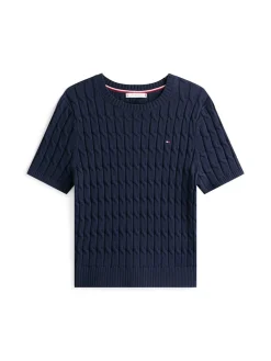 Tommy Hilfiger naisten neule, CO CABLE MID SS SWEATER Tummansininen
