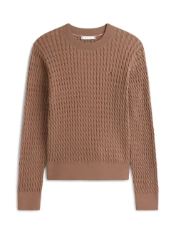 Tommy Hilfiger naisten neulepusero, CO CABLE C-NK LS SWEATER Tummanruskea