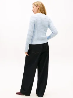 Tommy Hilfiger naisten neulepusero CO CABLE MID GG C-NK LS SWT, vaaleansininen