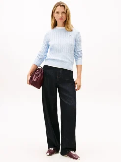 Tommy Hilfiger naisten neulepusero CO CABLE MID GG C-NK LS SWT, vaaleansininen