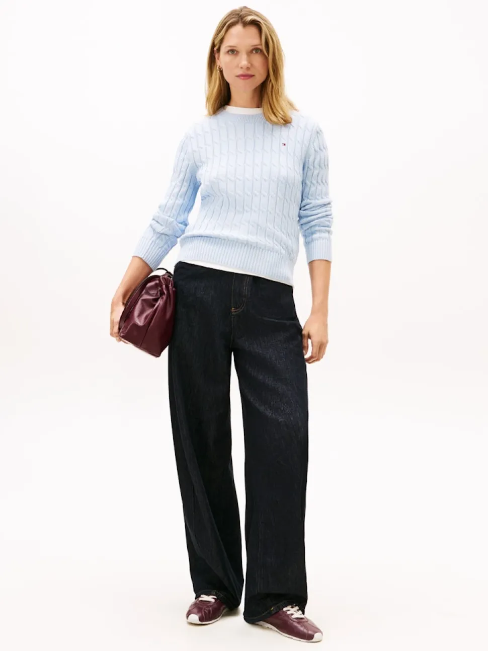 Tommy Hilfiger naisten neulepusero CO CABLE MID GG C-NK LS SWT, vaaleansininen