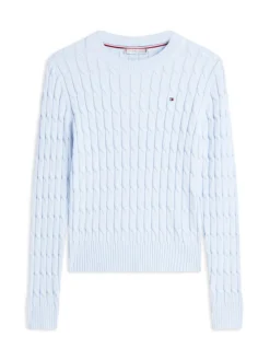 Tommy Hilfiger naisten neulepusero CO CABLE MID GG C-NK LS SWT, vaaleansininen