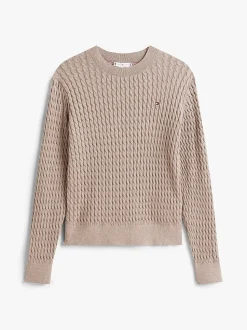 Tommy Hilfiger naisten neulepusero CO CABLE FINE GG C-NK LS SWEATER, vaalea beige