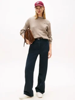 Tommy Hilfiger naisten neulepusero CO CABLE FINE GG C-NK LS SWEATER, vaalea beige