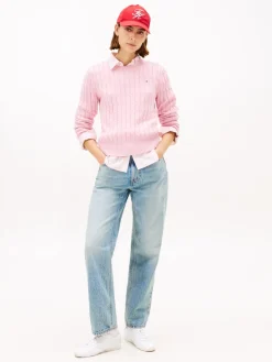 Tommy Hilfiger naisten neulepusero CO CABLE MID GG C-NK LS SWT, vaaleanpunainen