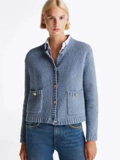 Tommy Hilfiger Naisten Neuletakki, TEXTURED GOLD BUTTON LADY JACKET Vaaleansininen