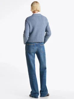 Tommy Hilfiger Naisten Neuletakki, TEXTURED GOLD BUTTON LADY JACKET Vaaleansininen