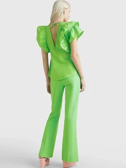 Tommy Hilfiger, Naisten Paita, CO SATEEN FRILL BLOUSE Vihreä