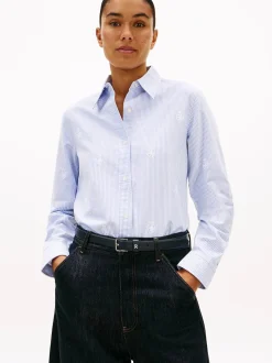 Tommy Hilfiger naisten paitapusero Oxford AOP Relaxed Shirt, vaaleansininen