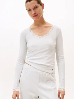 Tommy Hilfiger naisten paita, LS LACE TOP Vaaleanharmaa