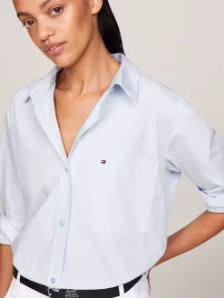 Tommy Hilfiger Naisten Paitapusero, Essential Cotton Easy Fit Shirt Vaaleansininen