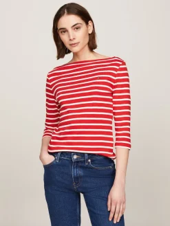 Tommy Hilfiger Naisten Paita, NEW CODY SLIM BOAT-NK Raidallinen Punainen