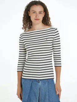 Tommy Hilfiger Naisten Paita, NEW CODY SLIM BOAT-NK Raidallinen Valkoinen