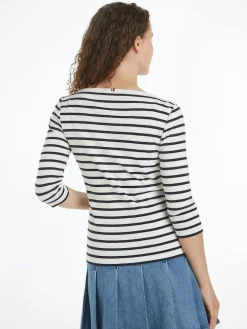 Tommy Hilfiger Naisten Paita, NEW CODY SLIM BOAT-NK Raidallinen Valkoinen