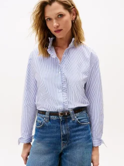 Tommy Hilfiger naisten paitapusero POPLIN RUFFLE SHIRT, vaaleansininen