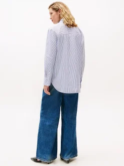 Tommy Hilfiger naisten paitapusero POPLIN RUFFLE SHIRT, vaaleansininen