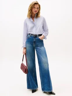 Tommy Hilfiger naisten paitapusero POPLIN RUFFLE SHIRT, vaaleansininen