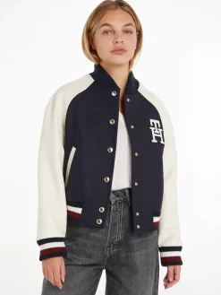 Tommy Hilfiger naisten takki, IMD LEATHER WOOL BLEND BOMBER MUSTAVALKOINEN