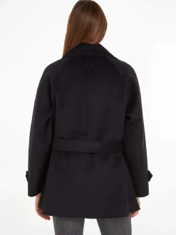 Tommy Hilfiger Naisten VillakangasTakki, DF WOOL BLEND SHORT TRENCH Musta