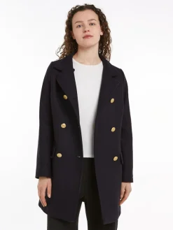 Tommy Hilfiger Naisten Villakangastakki, WOOL BLEND SLIM FUNNEL COAT Tummansininen